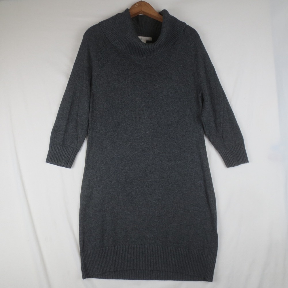 Banana Republic Sweater Dress Womens Large Gray Cowl Neck Long Sleeve Knee